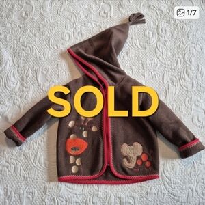 Hanna Andersson boys size 90 or 3T brown fleece zip up pixie